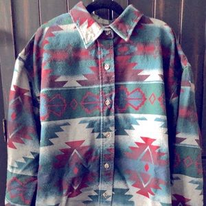 Cabelas Aztec Print Flannel Chamois Button Down